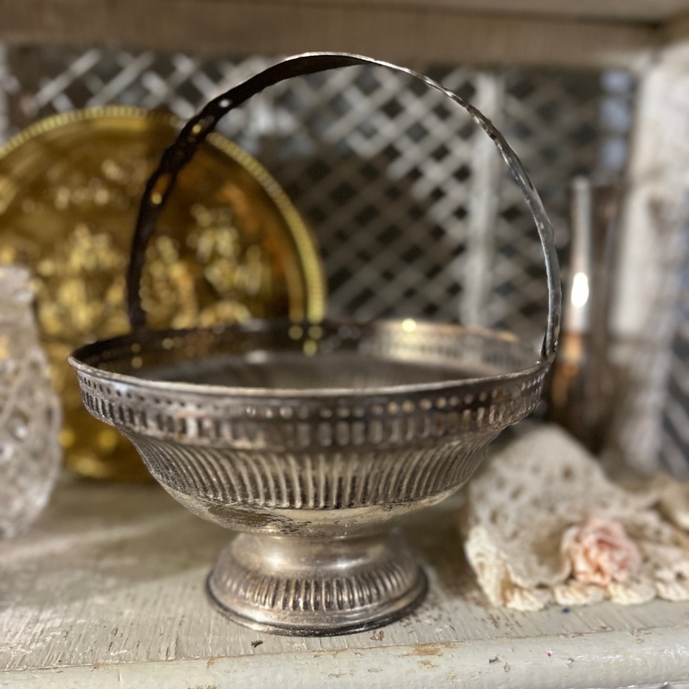 Vintage Silver Basket with Handles